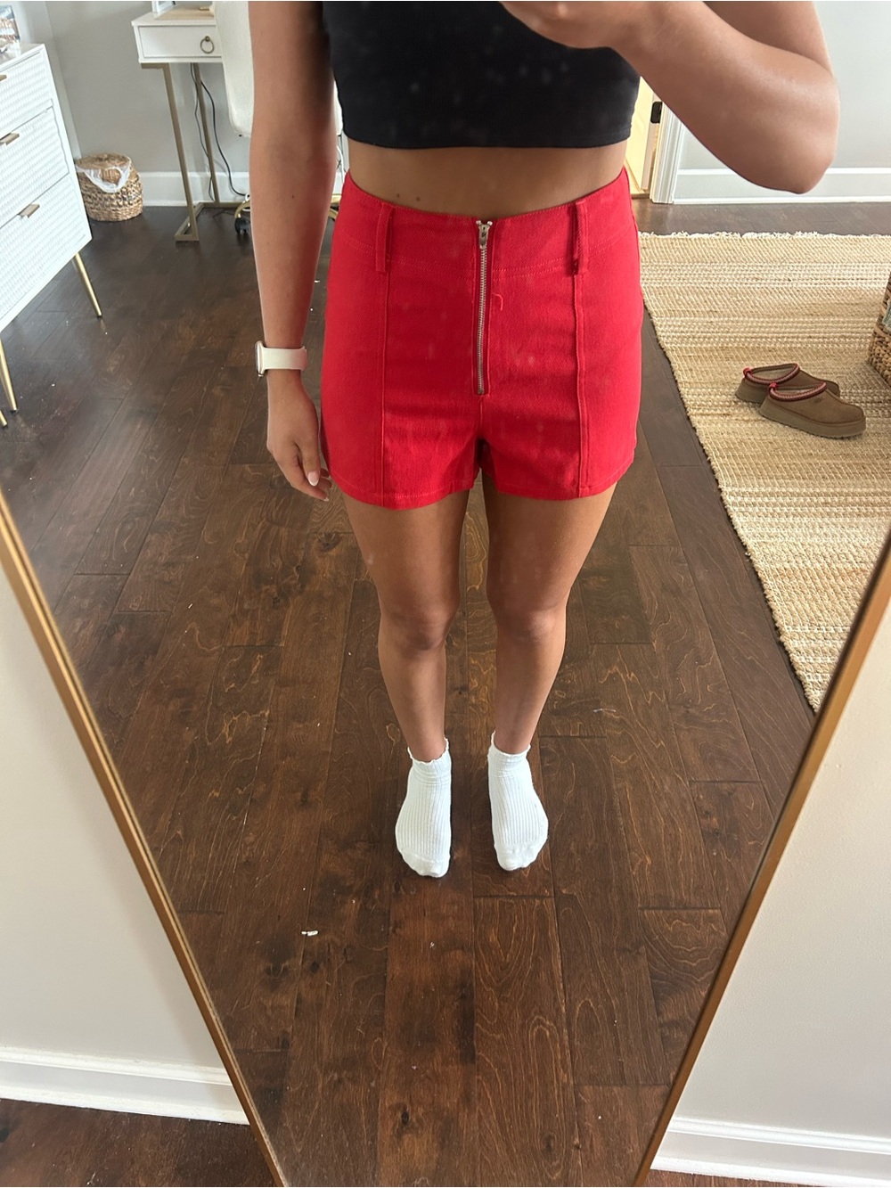 High-Waist Red Zip-Front Women’s Shorts